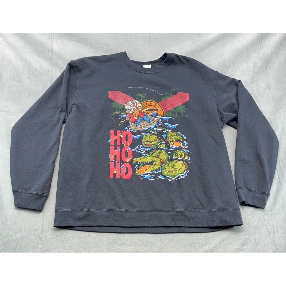Flo Grown Mens 2XL Graphic Sweatshirt Ho Ho Ho Alligators Christmas Florida
